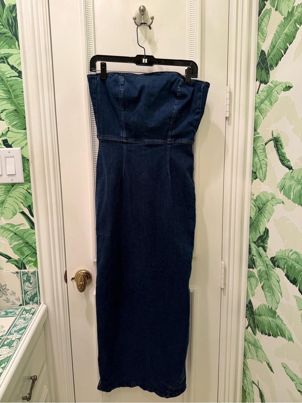 Reformation Eugenia Denim Midi Dress Strapless Size 8 B3 - Picture 5 of 11